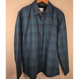 Stylus Men's Dark Green Black Plaid Lined Shirt Jacket Coat Large‎ NWOT